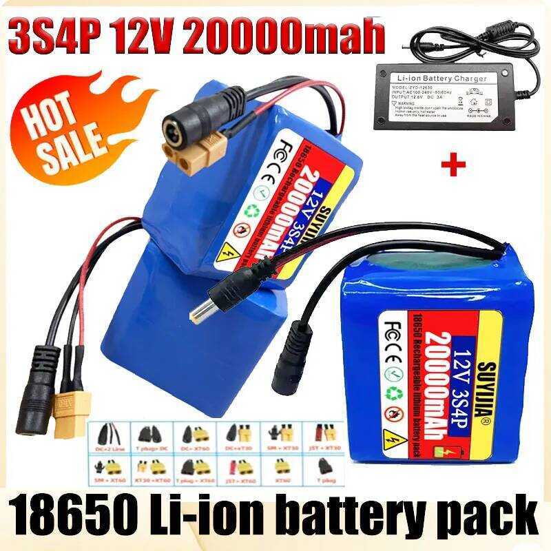 18650 แบตเตอรี่ลิเธียมไอออน ขนาด 20Ah 3s4p 12V 20000mAh DC12.6V ความจุสูงพิเศษ พร้อม BMS และที่ชาร์จ