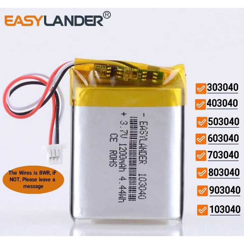 Li-ion แบตเตอรี่ลิเธียมลิโพลิเมอร์ JST1.0mm 3Pin 3.7V 303040 403040 503040 603040 703040 803040 9030