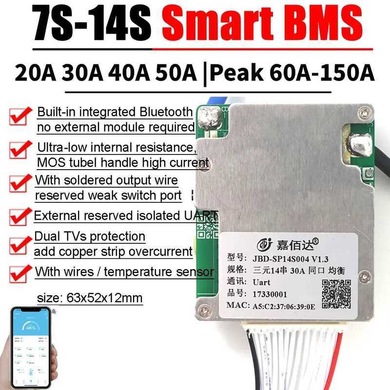 BT บอร์ดป้องกันการสมดุลแบตเตอรี่ลิเธียมในตัว 7S ถึง JBD Smat BMS 13S 48V 8S 24V 10S 36V 14S 52V BMS