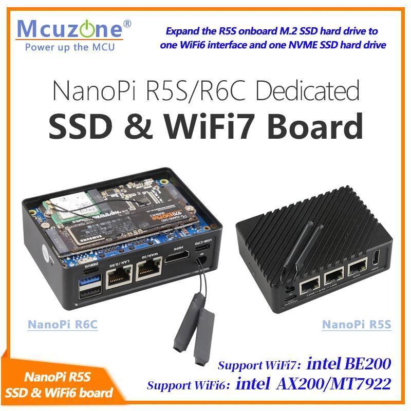 NanoPi R5S R6C เฉพาะ NVME SSD และ WiFi7 บอร์ด,BE200,MT7922,AX200 RTL8822CE,debian