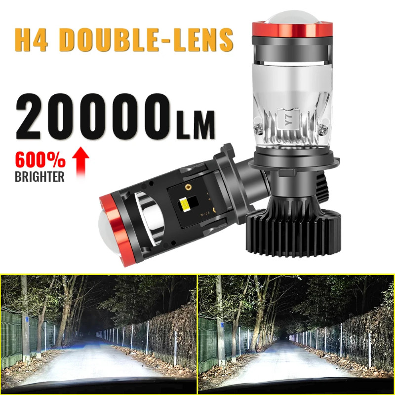 H4 LED Projector Headlight Projector Lens with Fan Cooling 90W Automobile Hi Lo Beam Bulb 12V 6000K