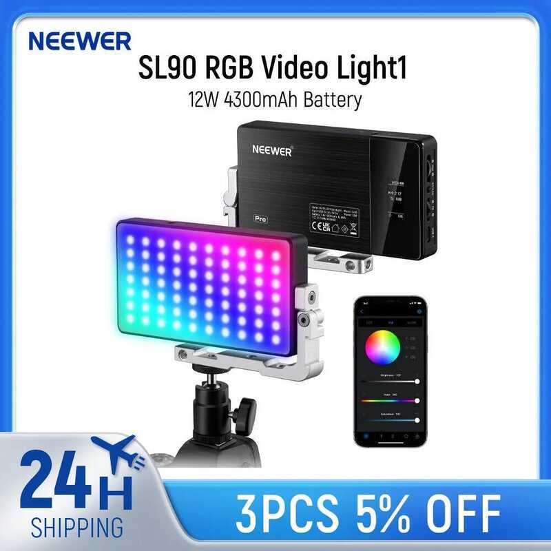 NEEWER RGB Video SL90 12W 4300mAh 360° Full Color 18 ฉาก 2500~10000K CRI97+ บนไฟกล้องสําหรับ YouTube