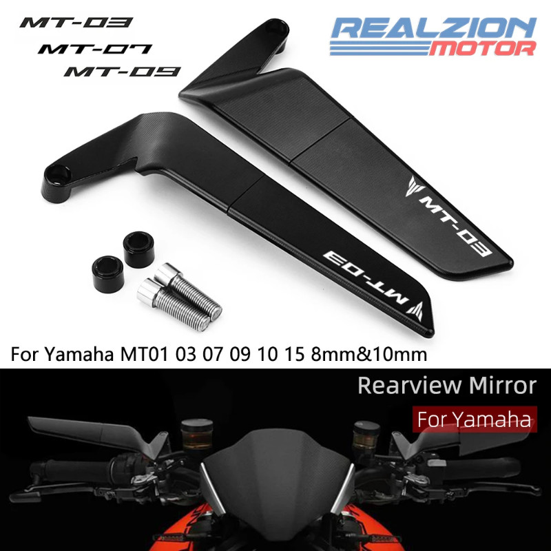 REALZION MT03 MT07 Rearview Winglet Mirror Motorcycle Mirrors Rotate Mirror Adjustable Mirror For Y