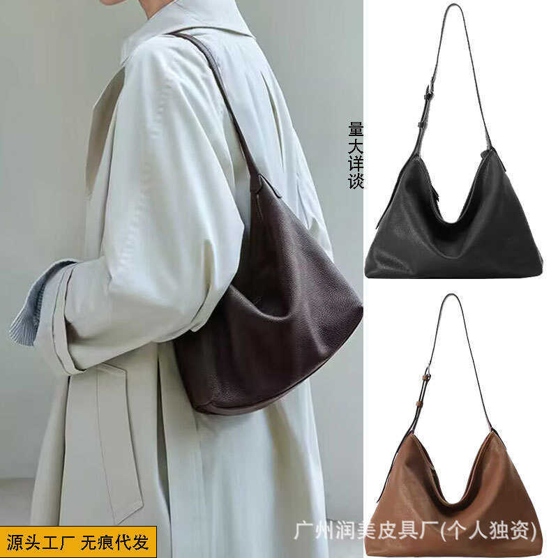 กระเป๋า Hobo Qiuzhen หนังฟอกผัก สะพายไหล่แบบ All-Match Casual