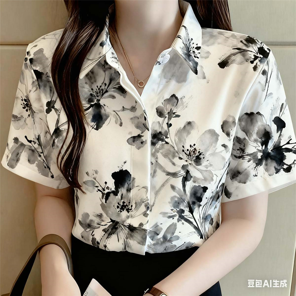 เสื้อฮาวายแขนสั้นลายดอกไม้ เสื้อลำลองขนาดใหญ่สำหรับผู้หญิง 02