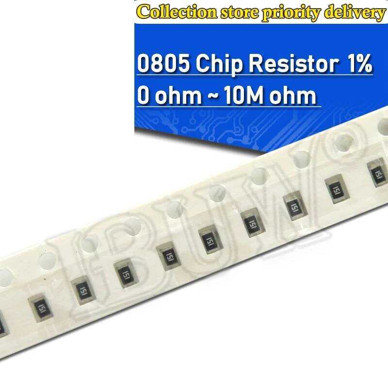 ชิ้น 100 ตัวต้านทานชิป SMD PLR 0805 1% 1/8W 0R~10M 1R 10R 100R 220R 330R 470R 1K 4.7K 10K 47K 100K 1