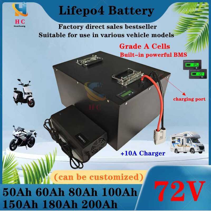 Lifepo4 แบตเตอรี่ลิเธียม 72V 50Ah 60Ah 70Ah 80Ah 100Ah 150Ah 180Ah 200Ah สำหรับสกู๊ตเตอร์ มอเตอร์ไซค