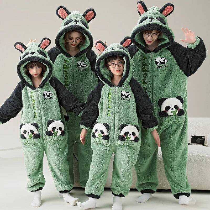 C Kawaii Panda Sleepwear Women Men Kids Onesie Winter Thicken Pyjamas Jumpsuit Zipper F Cute Christ