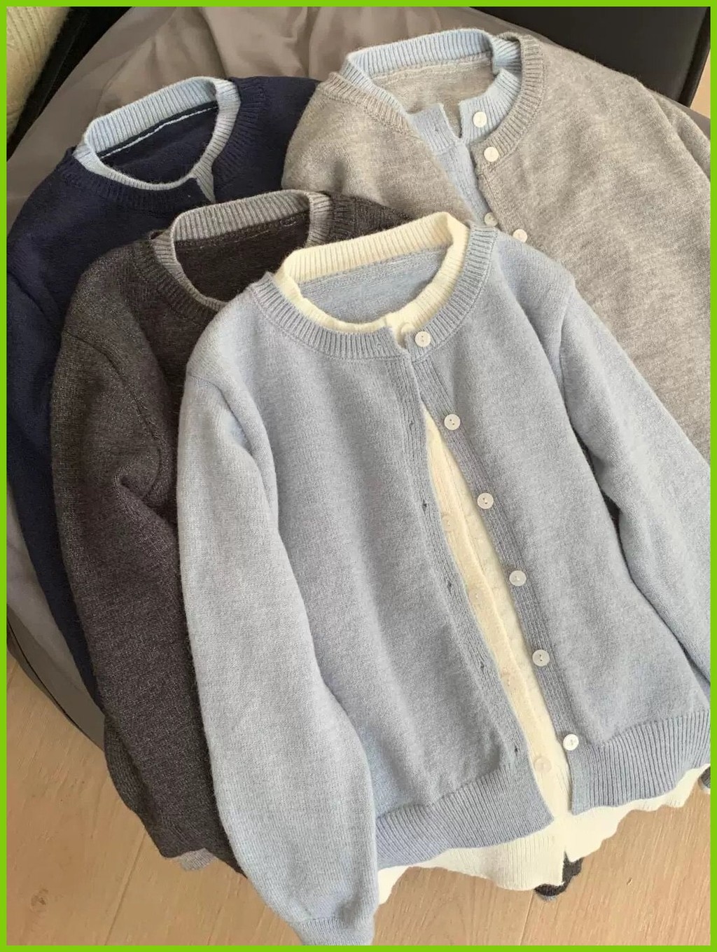 เสื้อคาร์ดิแกนสตรีสไตล์เกาหลี สีเทา ดีไซน์สองชิ้นเทียม แขนยาว ทรงหลวม เนื้อผ้าเรยอนนุ่ม สวมใส่สบาย