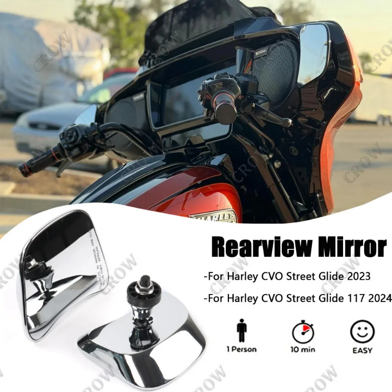 New Motorcycle Accessories Adjustable Chrome Glass Rearview Mirror For Harley CVO Street Glide CVO