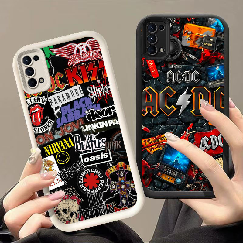 HK-43 Rock Band สีขาวสีดํากันกระแทกสําหรับซิลิโคนสีดําสีขาว OPPO Realme Reno Find Narzo N63 A5i X3 6