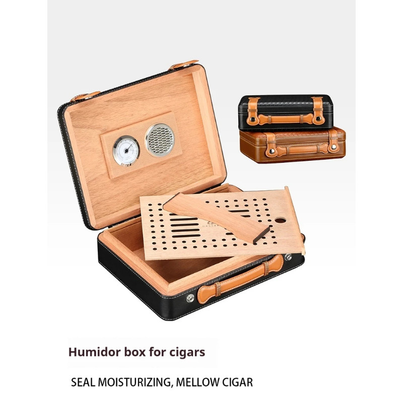 Cigar box, portable cigar moisture-retaining box, cedar wood cigar box, travel large-capacity Locka