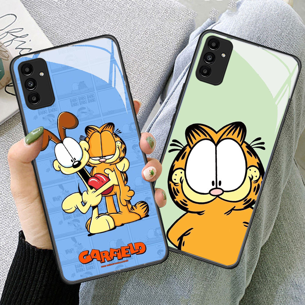 TS-58 Garfield HD Glass Casing สําหรับ Samsung A05S A35 A55 A24 A14 A15 A04S A34 A25 M15 A54 S21 FE 