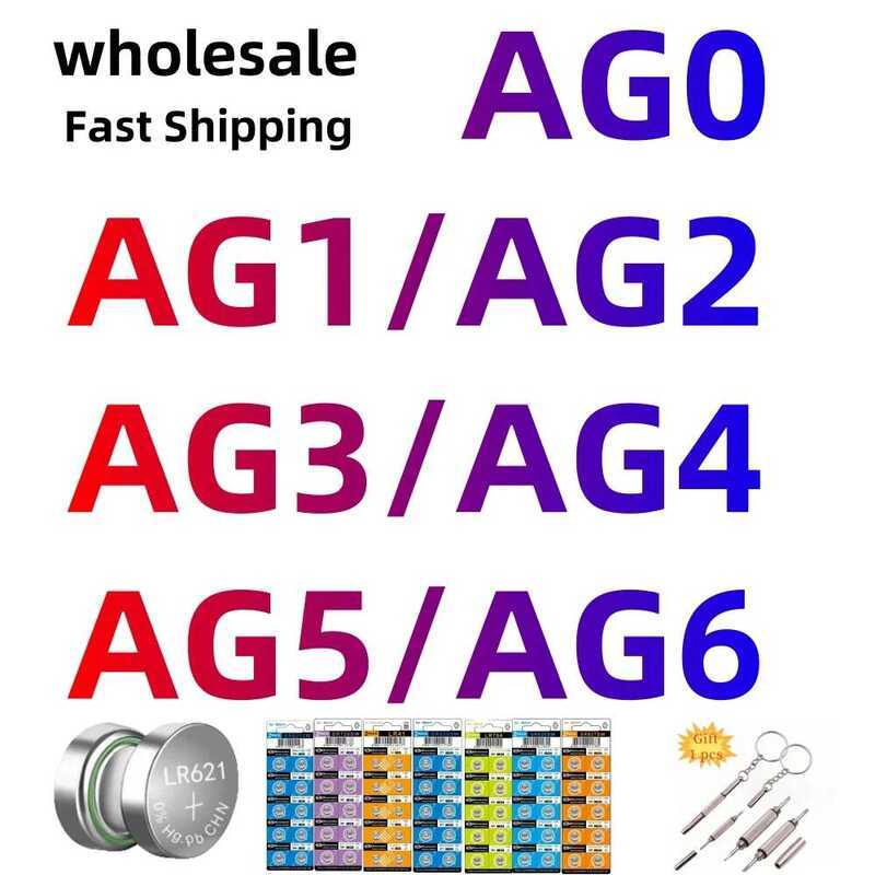 500 แบตเตอรี่อัลคาไลน์ขายส่ง ชิ้น AG0 AG1 AG2 AG3 AG4 AG5 AG6 377A 1.5V แบตเตอรี่เซลล์ปุ่มสำหรับไฟฉา