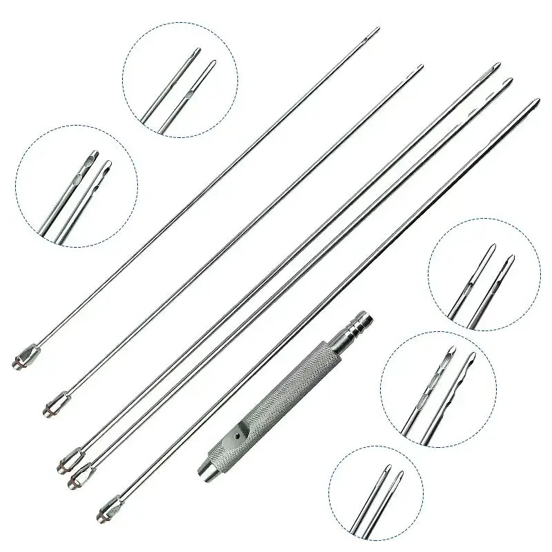 1 Set Liposuction Cannula Needle with Handle Stainless Steel Fat Remove Tool Liposuction Needle Lip