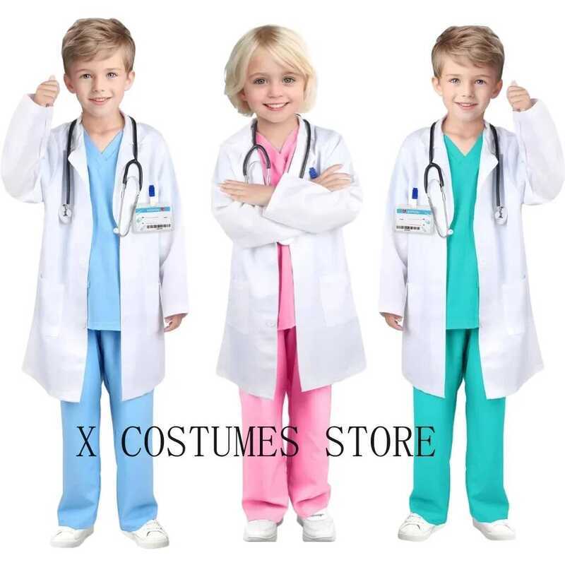 C Kid's Doctor Cosplay Nurse Costume Nurse Suit Doctor's V Neck Surgical Suit Boys Girls Halloween