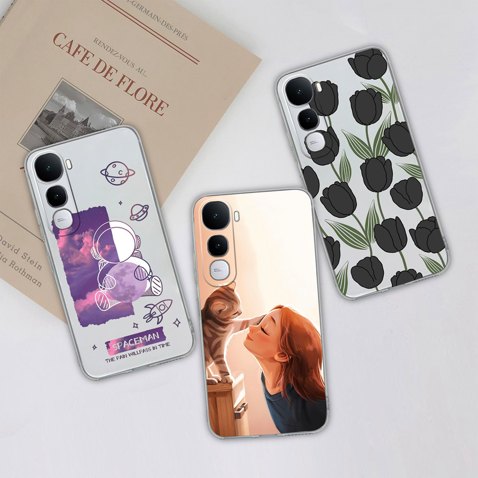 สําหรับVivo Y400 Y400 Pro 5Gกรณีแฟชั่นนักบินอวกาศสาวหวานปกหลังTPU Clear Softทนทานกระเป๋าโทรศัพท์สําห