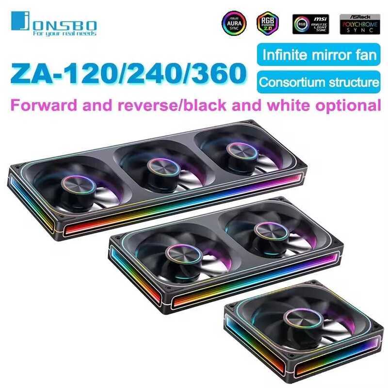 JONSBO กล่อง ZA-120/240/360 5V/3Pin ARGB โครงสร้างกระจกเงาสี่ด้านพันชั้น ผสมผสานพัดลมระบายความร้อนเย