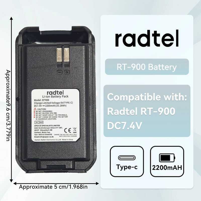 ۞ Walkie Talkie แบตเตอรี่ Li-Ion 2200Mah สําหรับ Radtel Rt-900 Two Way Ham วิทยุ