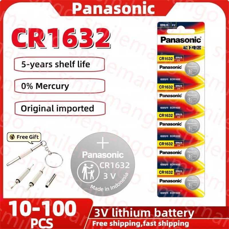 Panasonic แบตเตอรี่ลิเธียม CR1632 3v จำนวน 10-100 ชิ้น DL1632 BR1632 ECR1632 L1632 สำหรับกุญแจรถ รีโ