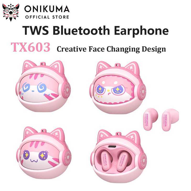 ONIKUMA TX603 หูฟังบลูทูธ TWS ไม่มี Cancelling Cool หูฟังสําหรับเล่นเกมไร้สาย Creative Face Changing