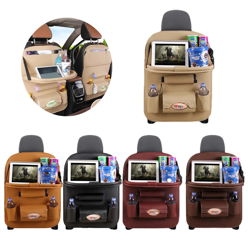 Pu Leather Pad Bag Car Seat Organizer Foldable Table Tray Travel Storage Bag Foldable Dining Table