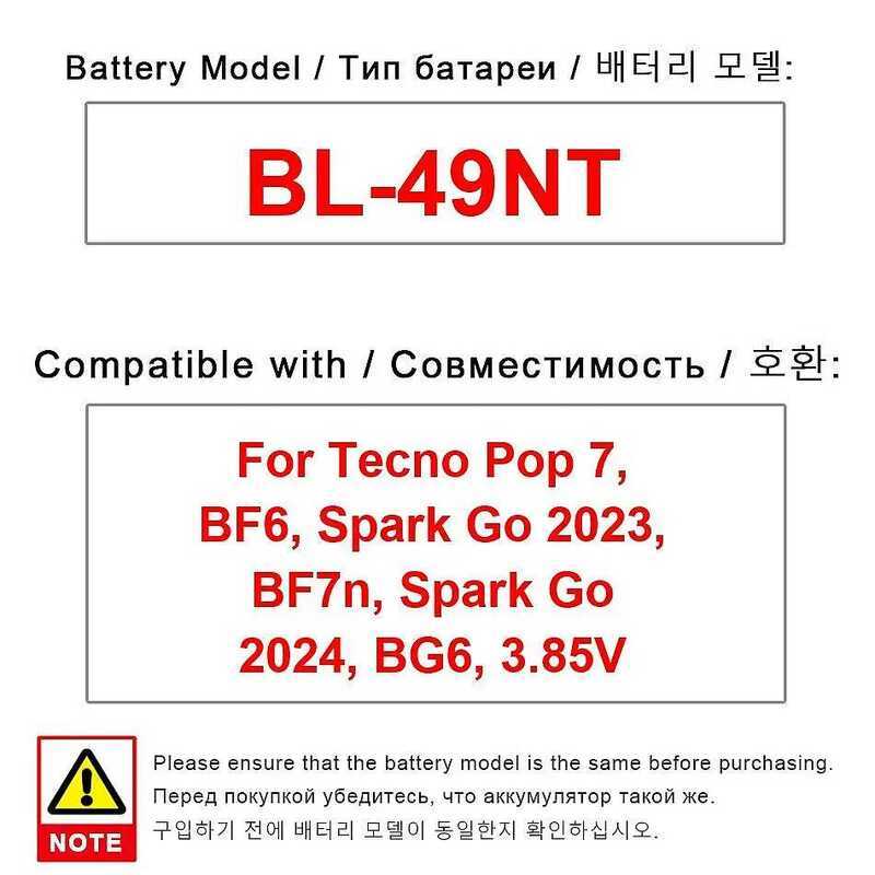 Mobile Phone Battery BL-49NT 5000mAh For Tecno Pop 7 BF6 Spark GO 2023 BF7n Spark GO 2024 BG6 3.85V