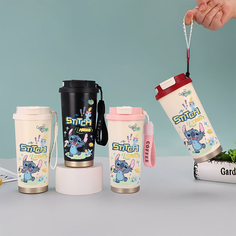 TERMOS Disney Stitch Angel Ohana Tumbler กาแฟถ้วยสแตนเลส 500 ML แก้วสูญญากาศ Thermos ถ้วยกาแฟ CUPLXS