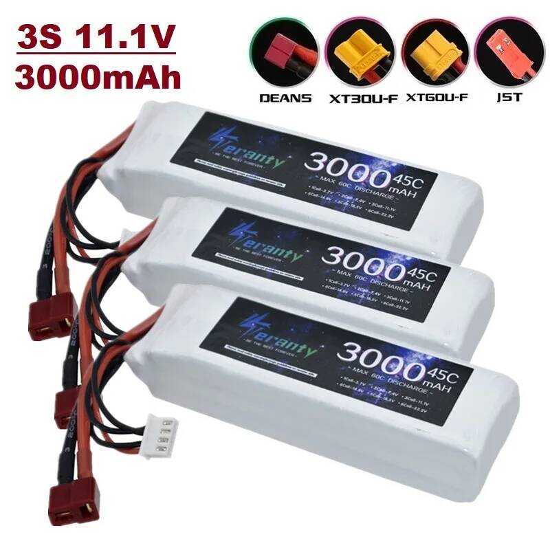 3S แบตเตอรี่ลิโพ 11.1V 3000mAh 45C พร้อมปลั๊ก XT60 DEANS T XT30 JST สำหรับเครื่องบิน RC ควอดคอปเตอร์