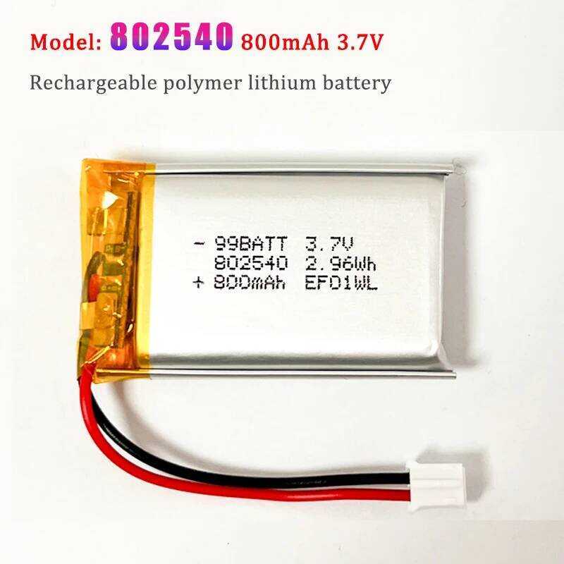 802540 แบตเตอรี่ 3.7V 800mAh ลิโพ แบตเตอรี่ลิเธียมโพลิเมอร์แบบชาร์จได้สำหรับไฟฉาย รีโมทคอนโทรล พัดลม