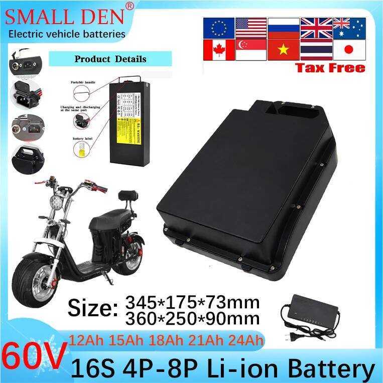 12Ah, 60V, 15Ah, 18Ah, 21Ah, 24Ah, 18650, 16S4P-8P, แบตเตอรี่ลิเธียมกำลังสูง 1800W ความจุสูง พร้อมที