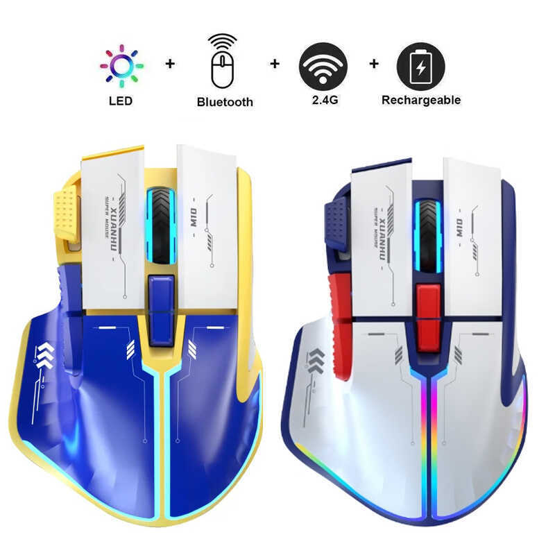 Mecha สไตล์ Tri-mode ไร้สายบลูทูธ Cool RGB E-sports เมาส์สําหรับเล่นเกม 10000 DPI 5RGB ไฟสําหรับแล็ป