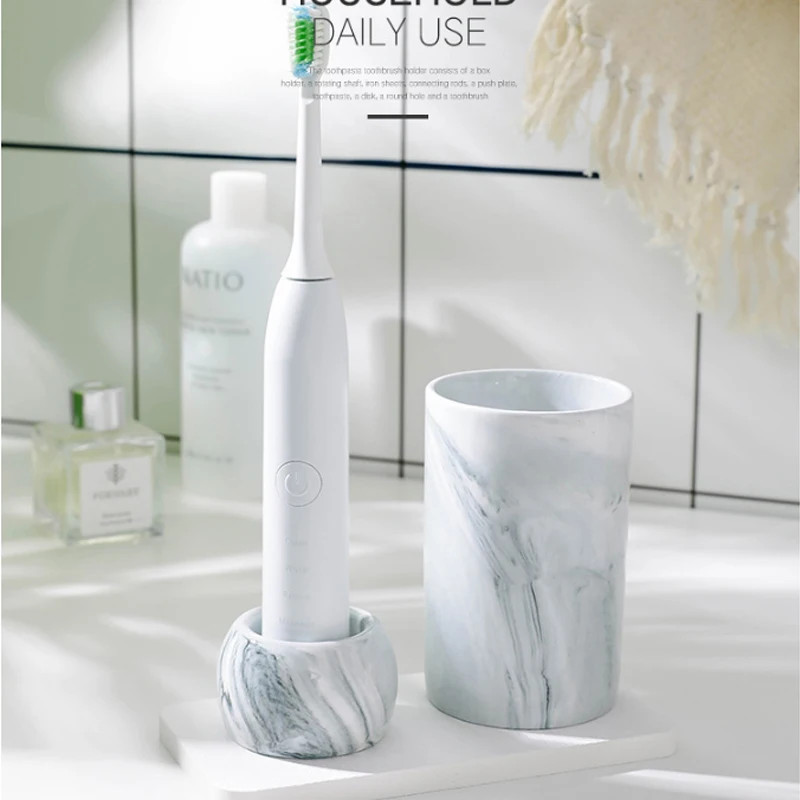 Ceramic Electric Toothbrush Holder Nordic Powder Gray Marbling Round Base Hotel Family Bathroom Dec