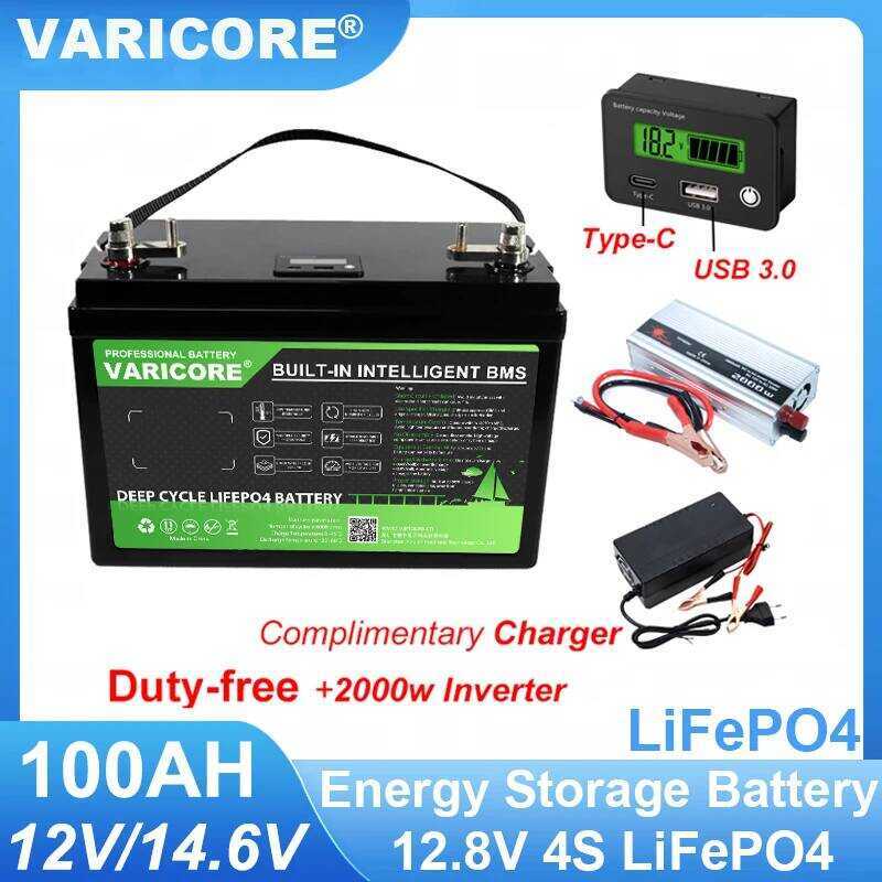 VariCore แบตเตอรี่ 12.8V 100AH LiFePO4 แบตเตอรี่ลิเธียมไอรอนฟอสเฟต 12v สำหรับรถ RV รถกอล์ฟ แบตเตอรี่