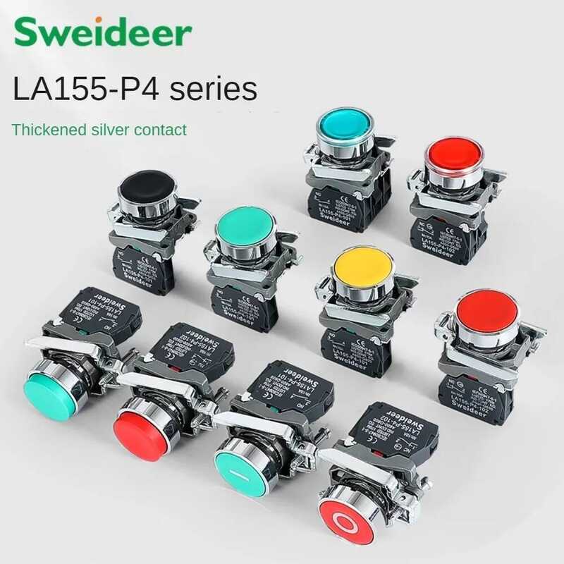 XB4 ปุ่มกดไฟฟ้า แบบรีเซ็ตตัวเองชั่วขณะ หัวสูง 22 มม. พร้อมไฟ XB4-BA42 BA31 BA51 10A NC/NO สีแดง มม.