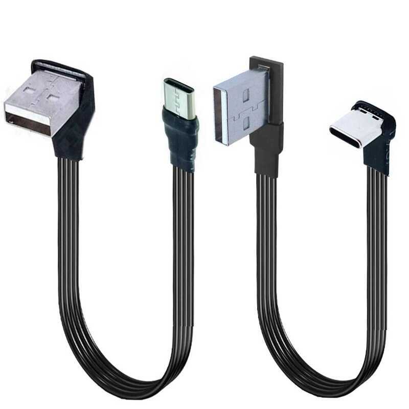 USB-C สาย Type C ขนาด 1M 2M 3M 5CM แบบขึ้นลง 90 องศา 2.0 ชาย สายข้อมูล USB Type-c แบบแบน 0.1m/0.2m/0