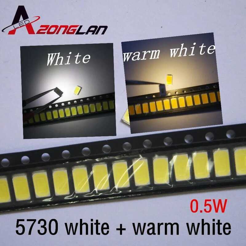 ชิ้น 100 CW-WW 5630 สีขาว/สีขาวอุ่น 5.7*3.0mm 40-60lm 150ma ไดโอด 0.5W 2850-3250K/6000-6500K SMD 573