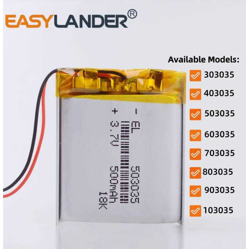 3.7V 303035 400mAh 403035 503035 603035 703035 803035 903035 103035 แบตเตอรี่ลิเธียมไอออน / ลิเธียมไ