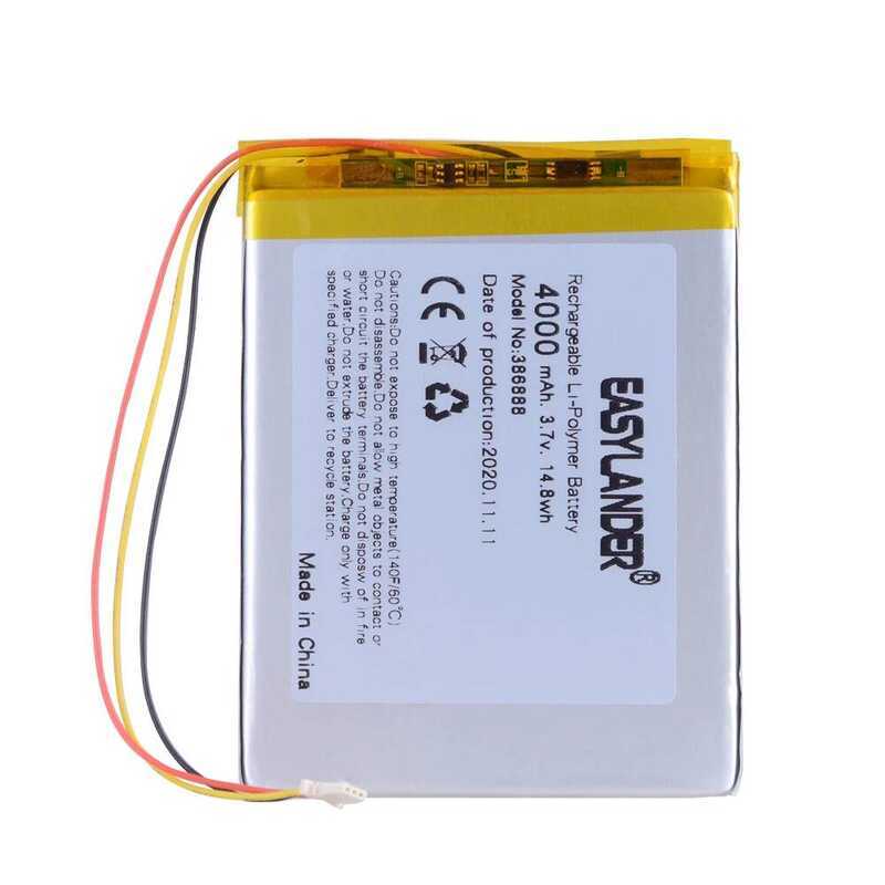 3Wires แบตเตอรี่ลิเธียมไอออนโพลีเมอร์ 386888 3.7V 4000MAH สำหรับ Buks James Cook 2 Boox E-Book Onyx