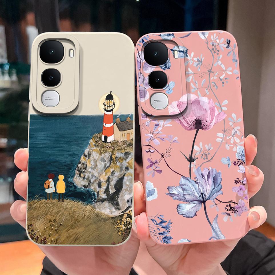 กรณีที่สวยงามสําหรับ vivo Y400 Y400Pro Lighthouse ดอกไม้ป้องกันกรณี Soft Liquid ปกหลังสําหรับ Y400 P