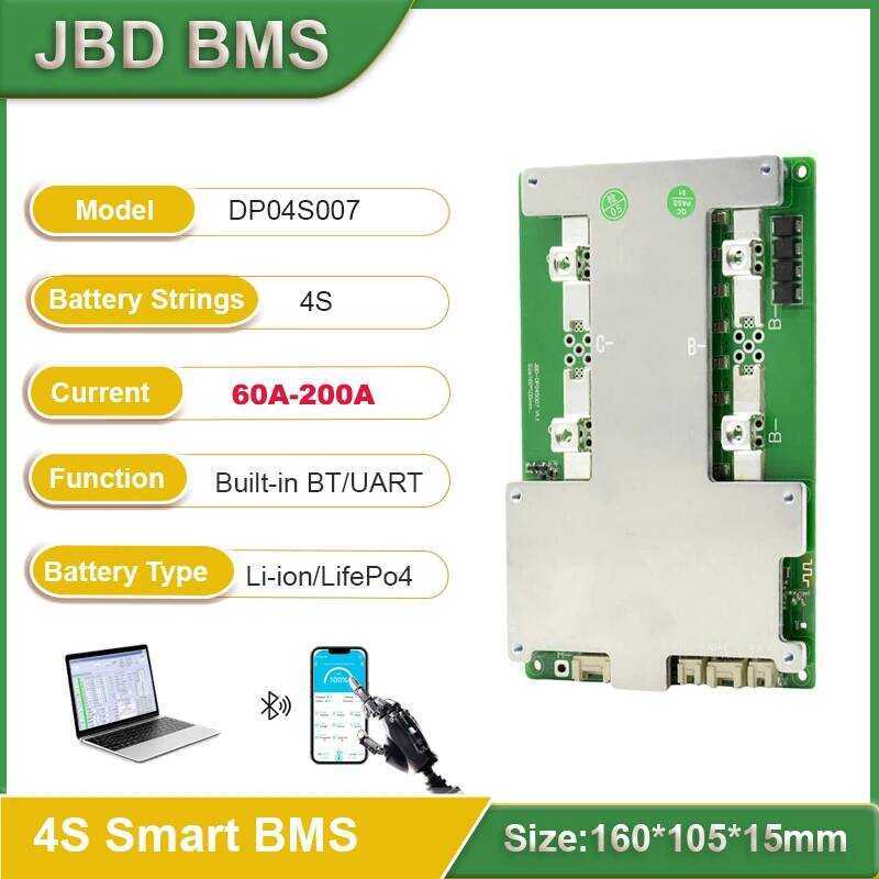 JBD แผงป้องกันแบตเตอรี่ Lifepo4 12V 4S Smart Li-ion 60A 100A 150A 200A พร้อม BMS ในตัว BT สำหรับรถยน