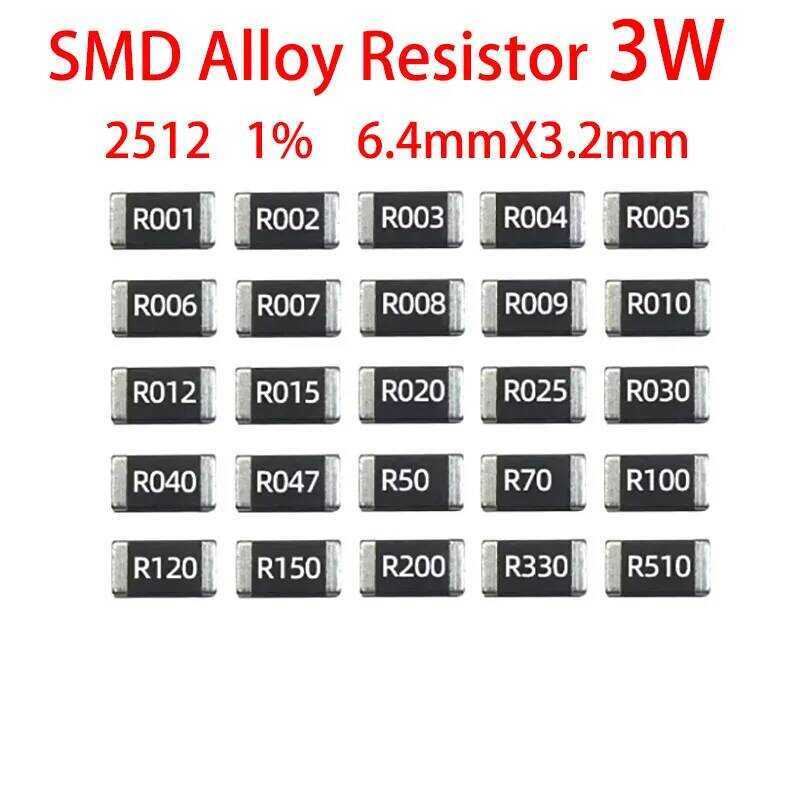 ชิ้น 20 2512 ตัวต้านทานโลหะผสม SMD 3W 1% R001 R002 R003 R004 R008 R009 R010 R012 R015 R020 R025 R060