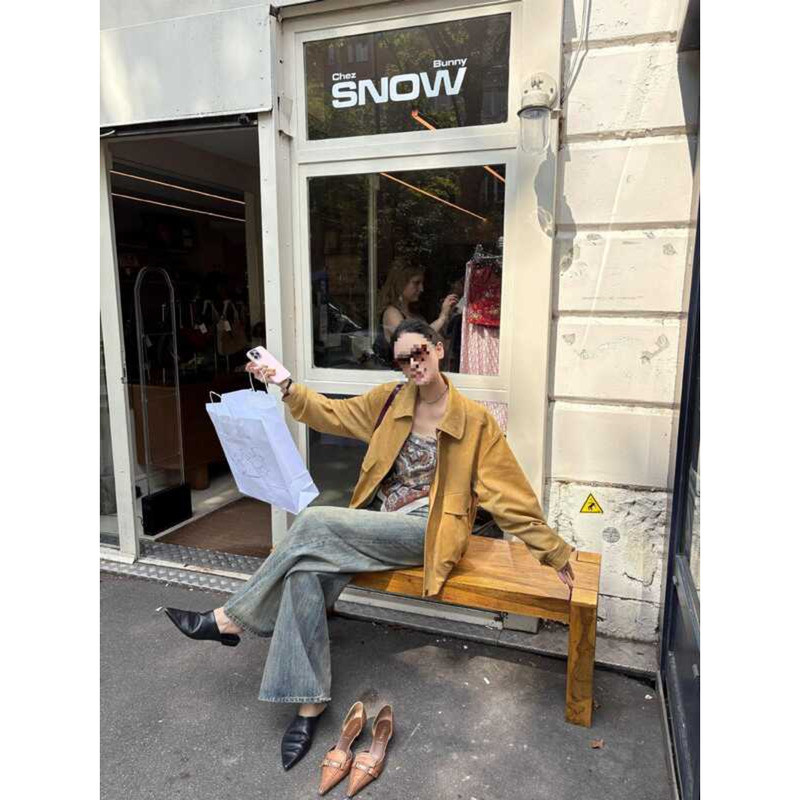 Zhou Miao Western Style Retro American Short Leather Jacket Jacket Stand Collar Outline Leather Jack