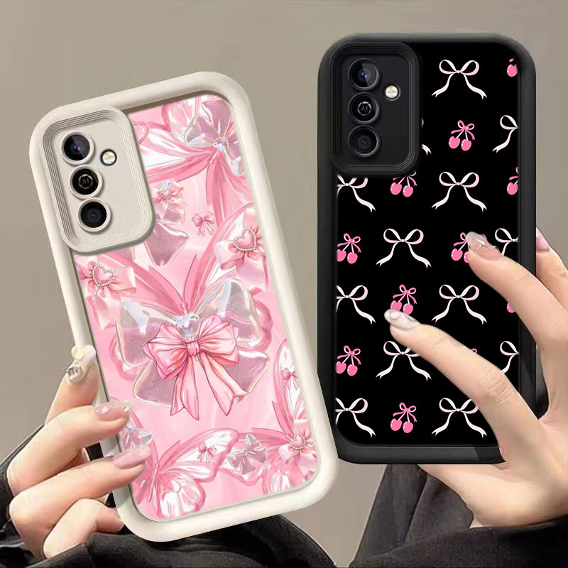 Realme Note 60 50 5Pro 14X C33 C35 C51 C53 C55 เคสโทรศัพท์มือถือ ดวงตานางฟ้า กรณ AB84 Pink Black Bow