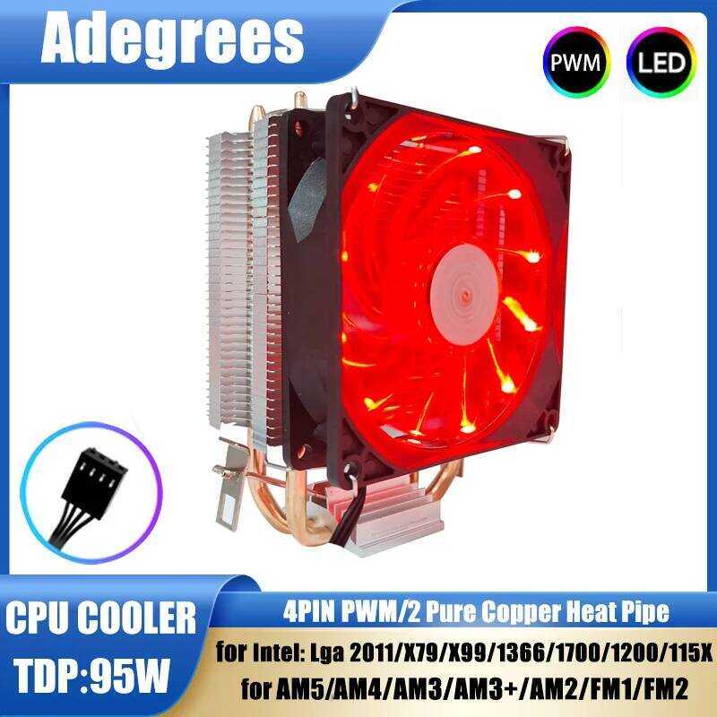 ท่อความร้อน 2 ชุดระบายความร้อน CPU Tower 3PIN/4PIN PWM พัดลมระบายความร้อน LED สีแดง 90MM สำหรับ LGA