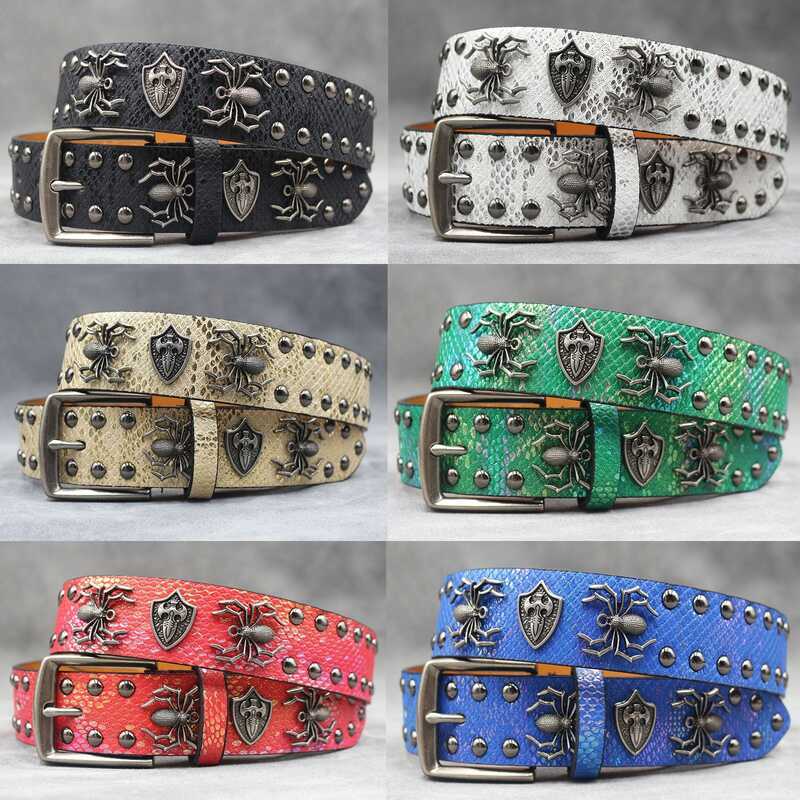 เข็มขัด 3D Spider Rivet สไตล์ Punk สำหรับผู้ชายและผู้หญิง ดีไซน์งู พร้อมการตกแต่ง Y2K
