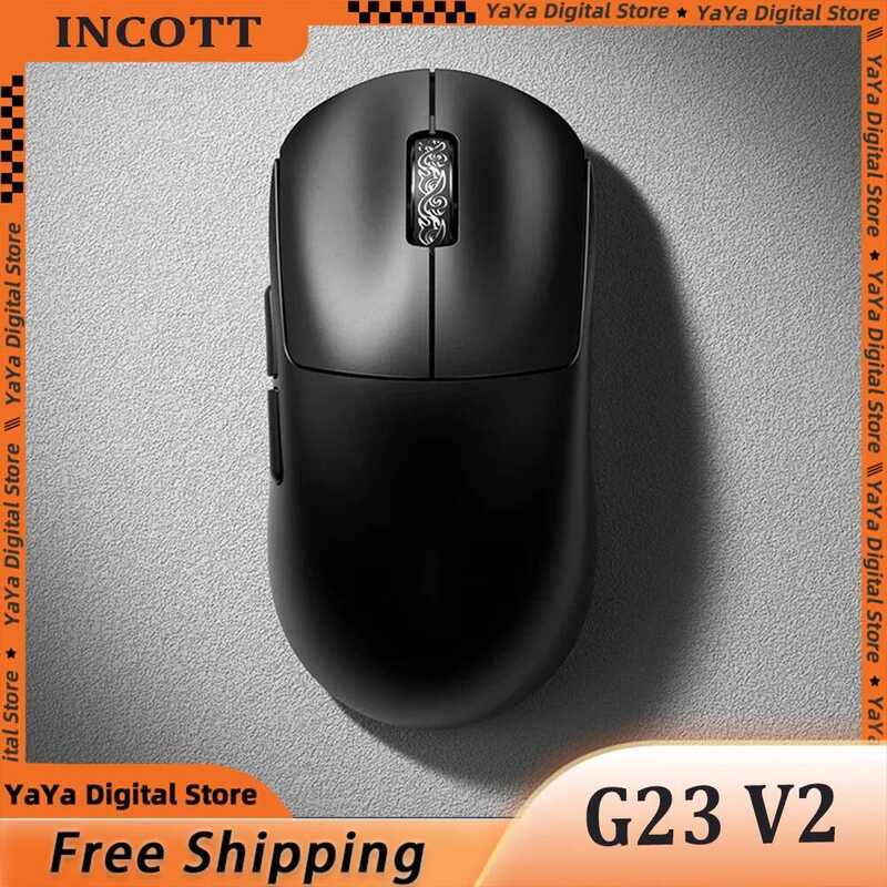 Incott ไม้เมาส์ G23 V2 Pro 8K ไร้สายสำหรับเล่นเกม โหมดสาม PAW3395 V2SC เมาส์ตามหลักสรีรศาสตร์ น้ำหนั