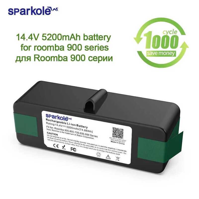 Sparkole แบตเตอรี่ลิเธียมไอออน 14.4V 5200mAh สำหรับ iRobot Roomba 800 700 600 0 Series 980 960 985 9
