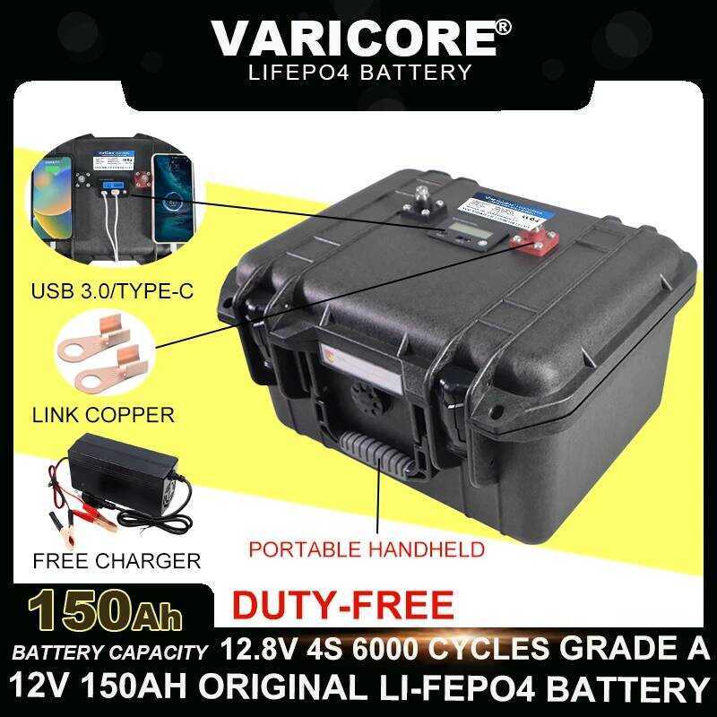 VariCore แบตเตอรี่ 12.8V 150AH LiFePO4 12v 4s แบตเตอรี่แบบพกพาสำหรับรถกอล์ฟ แคมป์ อินเวอร์เตอร์ รถยน
