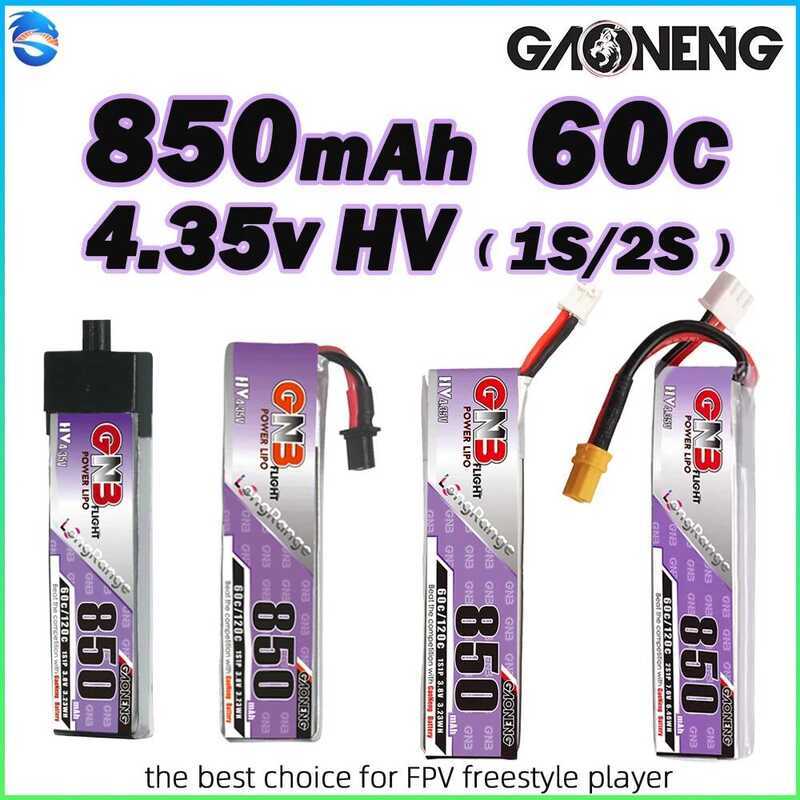 Gaoneng แบตเตอรี่ GNB 3.8/7.6V 850mAh 1/2S LiHV Lipo 60C XT30U-F/PH2.0/A30 สำหรับโดรนแข่ง FPV รถ RC